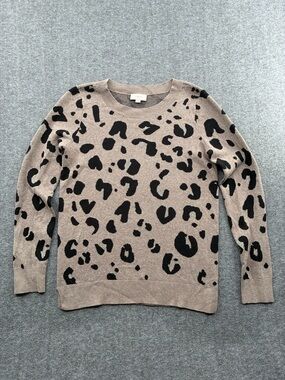 LOFT Taupe Leopard Print Crewneck Sweater sparkles Cotton